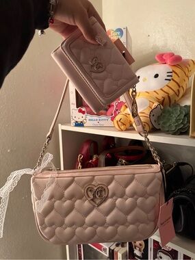 Juicy Couture Pink Quilted Heart Shoulder Bag with Matching Wallet